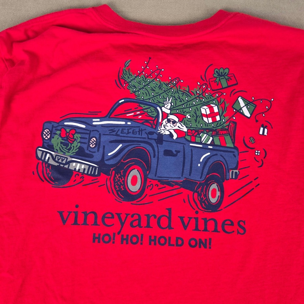Vineyard Vines Mens Ho Ho Hold On Christmas Santa Truck T-Shirt Medium Holiday